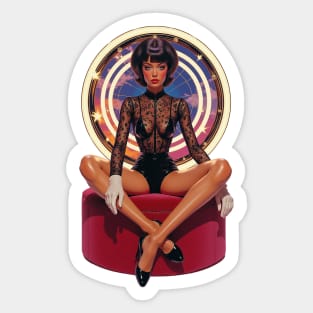 Interstellar Siren Sleek Lace and Patent Leather Against a Cosmic Target Backdrop Sticker